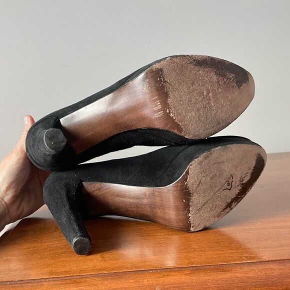 Stuart Weitzman Black Suede Peep-toe Heels - Picture 5 of 8